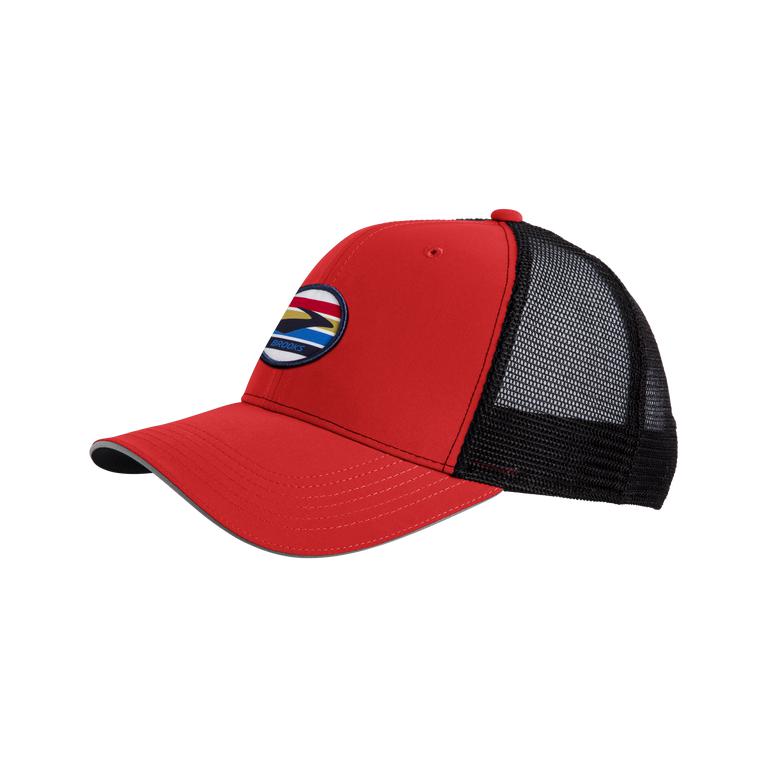 Brooks Men's Discovery Trucker Running Hat - Jamberry/Red/Path Stripe (SCEH52147)